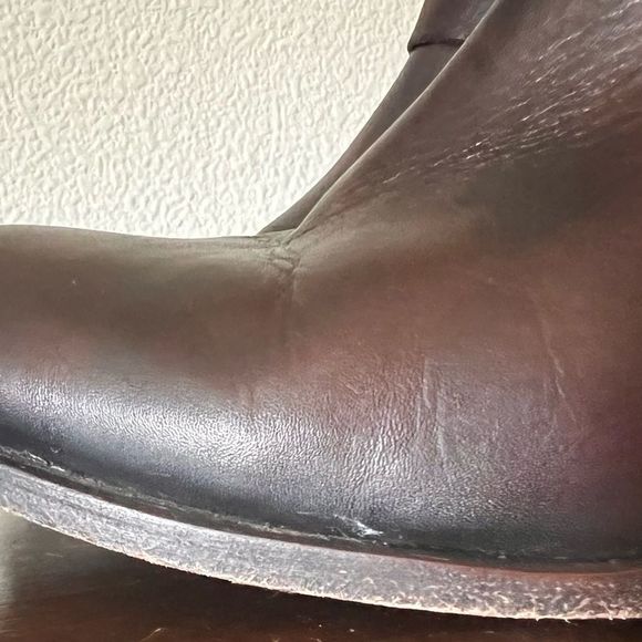 Frye Women's Lynn Strap Short Round Toe Dark Brown Leather Boots Size 8 - Picture 15 of 16